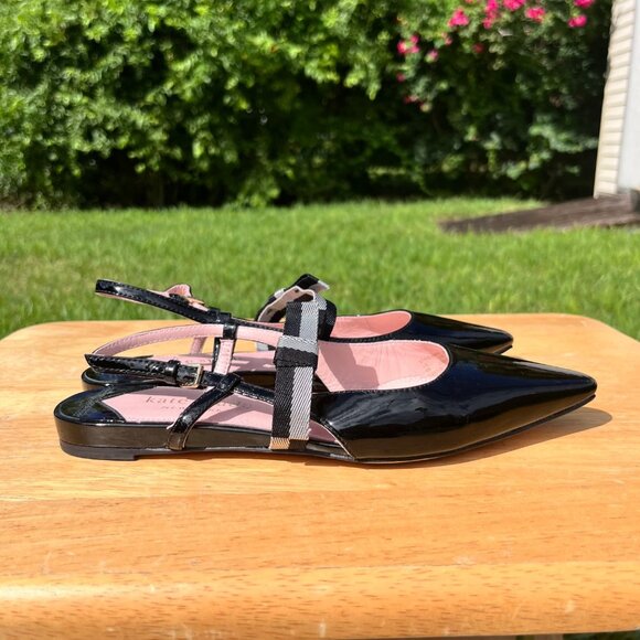 Kate Spade Maritza Patent Leather Slingback Pointed Toe Flats in Black Size 6B - Picture 4 of 9